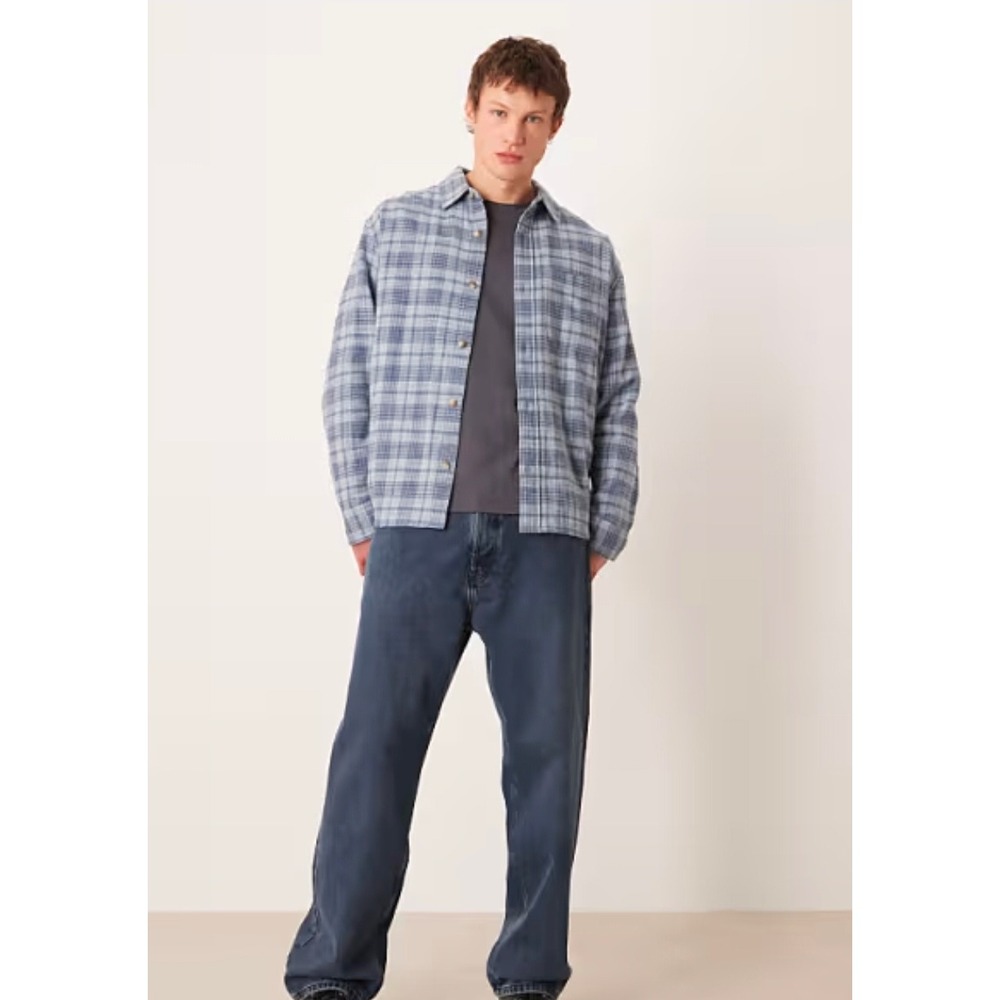 Abercrombie & Fitch 90s Oversized Shirt Men XL Grey Plaid Cotton Flannel Pocket